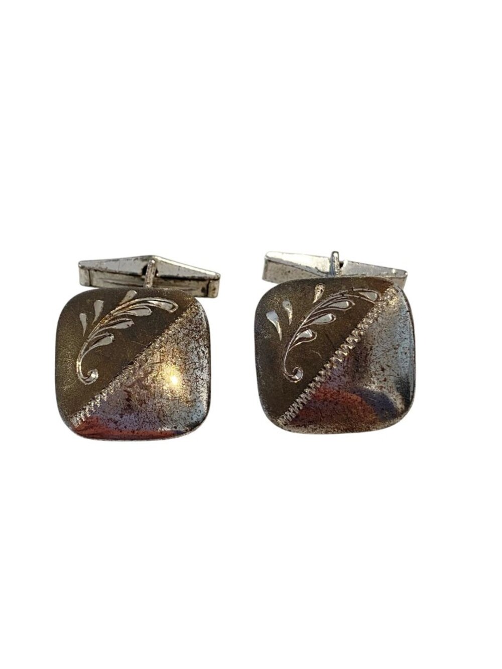 Sterling Vintage Silver-Tone Cufflinks With Engraved Floral Design